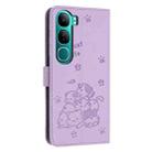 For vivo Y300 Global / V40 Lite IDN Embossed Kitten Phone Leather Case with Lanyard(Purple) - 3