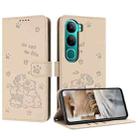 For vivo Y300 Global / V40 Lite IDN Embossed Kitten Phone Leather Case with Lanyard(Beige) - 1