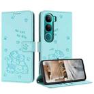 For vivo Y300 Global / V40 Lite IDN Embossed Kitten Phone Leather Case with Lanyard(Mint Green) - 1