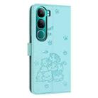 For vivo Y300 Global / V40 Lite IDN Embossed Kitten Phone Leather Case with Lanyard(Mint Green) - 3