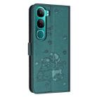 For vivo Y300 Global / V40 Lite IDN Embossed Kitten Phone Leather Case with Lanyard(Dark Green) - 3