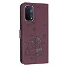 For OnePlus Nord N200 5G Embossed Kitten Phone Leather Case with Lanyard(Wine Red) - 3