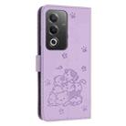 For OPPO A3 Pro India / Global Embossed Kitten Phone Leather Case with Lanyard(Purple) - 3