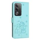 For OPPO A3 Pro India / Global Embossed Kitten Phone Leather Case with Lanyard(Mint Green) - 3