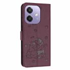 For OPPO A3x 5G India / A3 4G Embossed Kitten Phone Leather Case with Lanyard(Wine Red) - 3