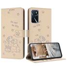 For OPPO A16 / A16s / A54s Embossed Kitten Phone Leather Case with Lanyard(Beige) - 1