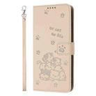 For OPPO A16 / A16s / A54s Embossed Kitten Phone Leather Case with Lanyard(Beige) - 2