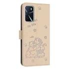 For OPPO A16 / A16s / A54s Embossed Kitten Phone Leather Case with Lanyard(Beige) - 3