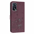 For OPPO A16 / A16s / A54s Embossed Kitten Phone Leather Case with Lanyard(Wine Red) - 3