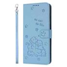 For OPPO A17 4G Global Embossed Kitten Phone Leather Case with Lanyard(Blue) - 2