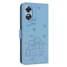 For OPPO A17 4G Global Embossed Kitten Phone Leather Case with Lanyard(Blue) - 3