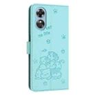 For OPPO A17 4G Global Embossed Kitten Phone Leather Case with Lanyard(Mint Green) - 3