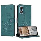 For OPPO A17 4G Global Embossed Kitten Phone Leather Case with Lanyard(Dark Green) - 1