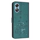 For OPPO A17 4G Global Embossed Kitten Phone Leather Case with Lanyard(Dark Green) - 3