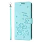 For OPPO A38 4G / A18 Embossed Kitten Phone Leather Case with Lanyard(Mint Green) - 2