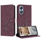 For OPPO A38 4G / A18 Embossed Kitten Phone Leather Case with Lanyard(Wine Red) - 1