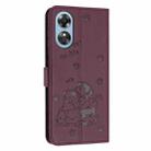 For OPPO A38 4G / A18 Embossed Kitten Phone Leather Case with Lanyard(Wine Red) - 3