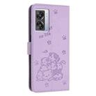 For OPPO A77 5G Global Embossed Kitten Phone Leather Case with Lanyard(Purple) - 3