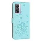 For OPPO A77 5G Global Embossed Kitten Phone Leather Case with Lanyard(Mint Green) - 3