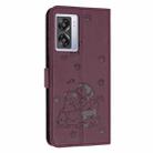 For OPPO A77 5G Global Embossed Kitten Phone Leather Case with Lanyard(Wine Red) - 3