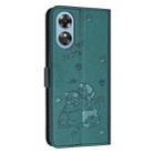 For OPPO A78 5G Global / A58x 5G Embossed Kitten Phone Leather Case with Lanyard(Dark Green) - 3
