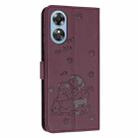 For OPPO A78 5G Global / A58x 5G Embossed Kitten Phone Leather Case with Lanyard(Wine Red) - 3