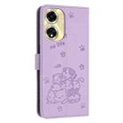 For OPPO A59 5G Global Embossed Kitten Phone Leather Case with Lanyard(Purple) - 3