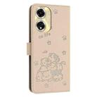 For OPPO A59 5G Global Embossed Kitten Phone Leather Case with Lanyard(Beige) - 3