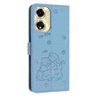 For OPPO A59 5G Global Embossed Kitten Phone Leather Case with Lanyard(Blue) - 3