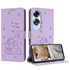 For OPPO A60 4G Global Embossed Kitten Phone Leather Case with Lanyard(Purple) - 1