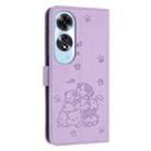 For OPPO A60 4G Global Embossed Kitten Phone Leather Case with Lanyard(Purple) - 3