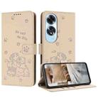 For OPPO A60 4G Global Embossed Kitten Phone Leather Case with Lanyard(Beige) - 1