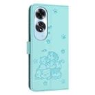 For OPPO A60 4G Global Embossed Kitten Phone Leather Case with Lanyard(Mint Green) - 3