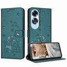 For OPPO A60 4G Global Embossed Kitten Phone Leather Case with Lanyard(Dark Green) - 1