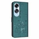 For OPPO A60 4G Global Embossed Kitten Phone Leather Case with Lanyard(Dark Green) - 3