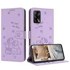 For OPPO A74 4G / F19 / F19s Embossed Kitten Phone Leather Case with Lanyard(Purple) - 1