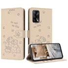 For OPPO A74 4G / F19 / F19s Embossed Kitten Phone Leather Case with Lanyard(Beige) - 1