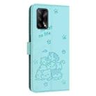 For OPPO A74 4G / F19 / F19s Embossed Kitten Phone Leather Case with Lanyard(Mint Green) - 3