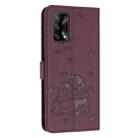 For OPPO A74 4G / F19 / F19s Embossed Kitten Phone Leather Case with Lanyard(Wine Red) - 3