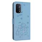 For OPPO A74 5G / A93 5G Embossed Kitten Phone Leather Case with Lanyard(Blue) - 3