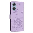 For OPPO A78 4G Embossed Kitten Phone Leather Case with Lanyard(Purple) - 3