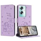 For OPPO A79 5G Global Embossed Kitten Phone Leather Case with Lanyard(Purple) - 1