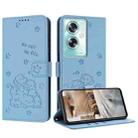 For OPPO A79 5G Global Embossed Kitten Phone Leather Case with Lanyard(Blue) - 1