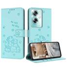 For OPPO A79 5G Global Embossed Kitten Phone Leather Case with Lanyard(Mint Green) - 1