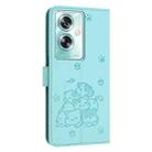 For OPPO A79 5G Global Embossed Kitten Phone Leather Case with Lanyard(Mint Green) - 3