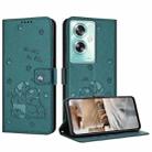 For OPPO A79 5G Global Embossed Kitten Phone Leather Case with Lanyard(Dark Green) - 1