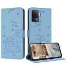 For OPPO A94 4G / F19 Pro Embossed Kitten Phone Leather Case with Lanyard(Blue) - 1