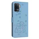 For OPPO A94 4G / F19 Pro Embossed Kitten Phone Leather Case with Lanyard(Blue) - 3