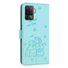For OPPO A94 4G / F19 Pro Embossed Kitten Phone Leather Case with Lanyard(Mint Green) - 3