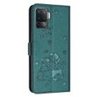 For OPPO A94 4G / F19 Pro Embossed Kitten Phone Leather Case with Lanyard(Dark Green) - 3